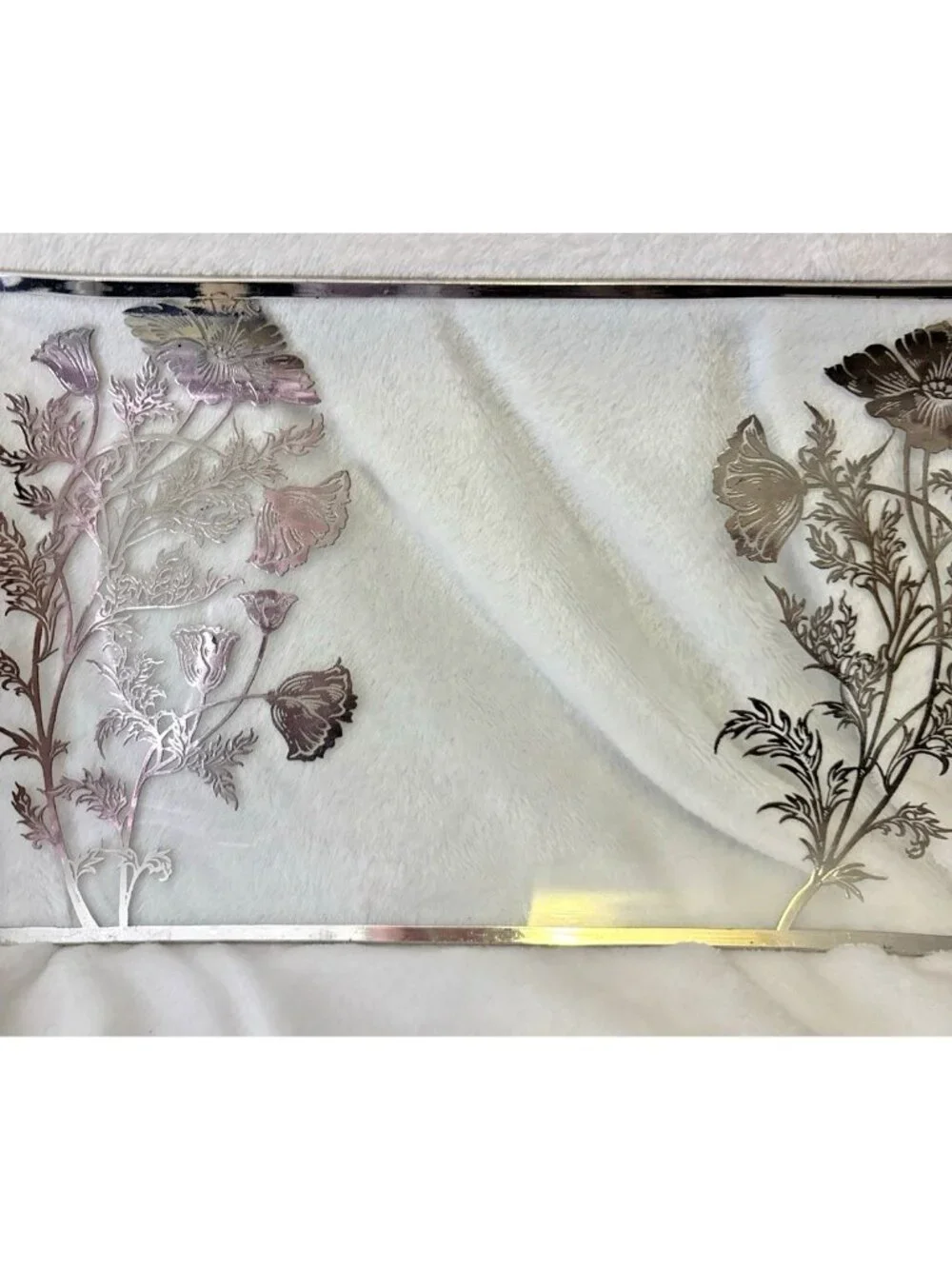 VTG MCM 1950's Silver City Floral Poppy Glass Overlay Platter Horderves Tray
